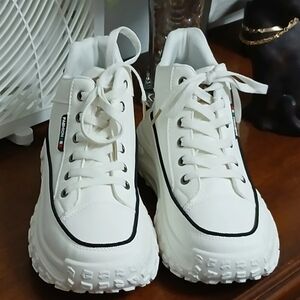 Women's White High Top Canvas Size-9 Sneakers with Black Trim